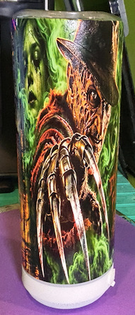 Example custom UV printed horror-themed tumbler