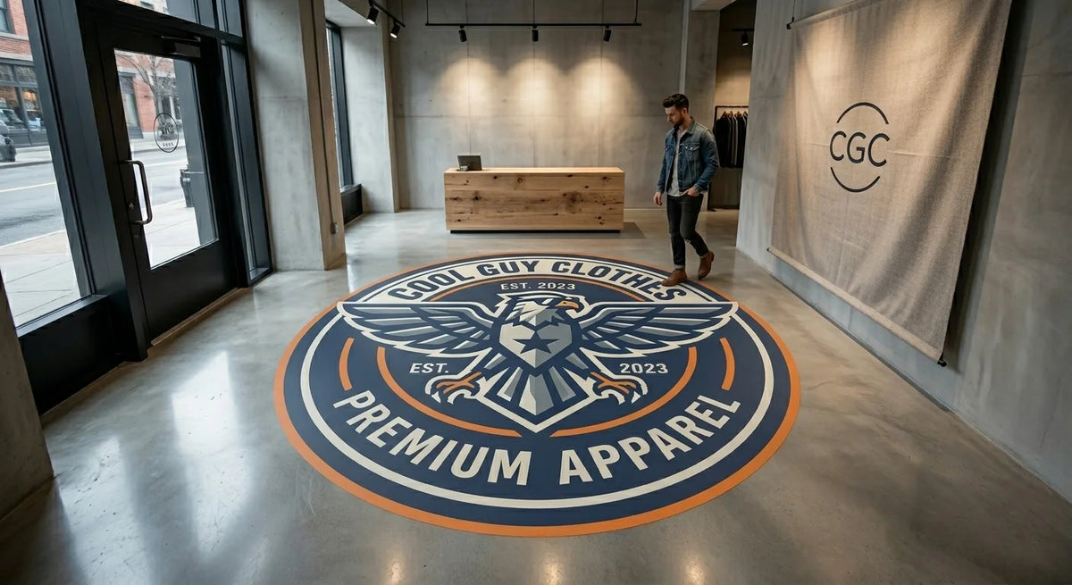 Indoor floor graphic decal applied to shop floor